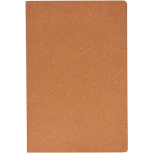 A brown notebook with a plain cover, featuring a logo in the corner. It's designed for office and business use.
