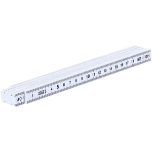 A white Pebar ruler with metric measurements and a branded logo.