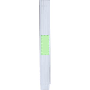 A sleek white ruler with a green section for branding or marking. It features a slim design.
