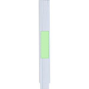 A Pebar ruler featuring a slim white body with a green highlight in the centre and branding on the side.