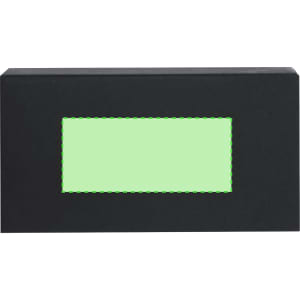A black box with a rectangular cut-out in the centre. It has a plain design and is empty.