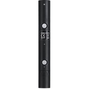A black torch featuring two buttons and a logo, designed as a keyring tool for convenience.