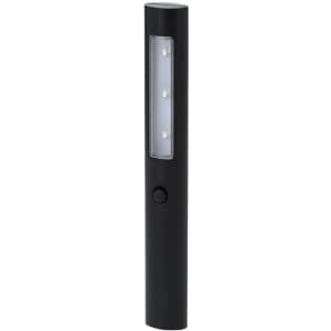 A black torch with three LED lights and a button on the side, featuring a simple, sleek design.