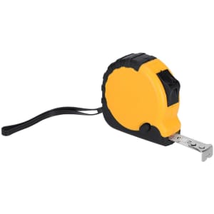 A yellow and black Burkex 3m tape measure with a retractable mechanism and a measuring tape visible.