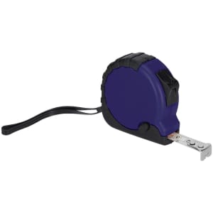 A purple Burkex 3m tape measure with a black casing and a retractable tape. It includes a wrist strap for convenience.