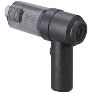 A black Kestrel vacuum cleaner with a transparent dust container and a textured grip handle.