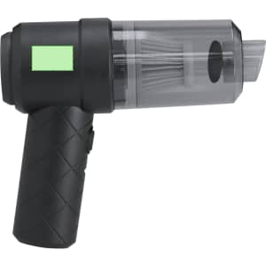 A black and transparent Kestrel vacuum cleaner featuring a curved handle and a visible dust container.