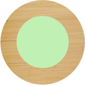 A round coaster set with a bamboo outer edge and a mint green centre, featuring a logo on the surface.
