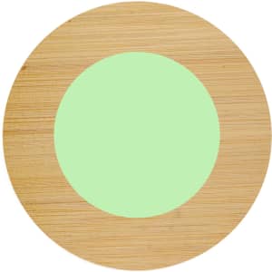 Round coaster set with a bamboo outer ring and a mint green centre. Features a simple logo.