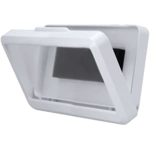 A white car phone holder with a transparent front and a black interior surface for grip. It has a sleek, compact design.