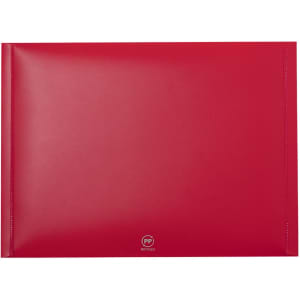 A red document holder with a logo, designed for storing and organising documents.