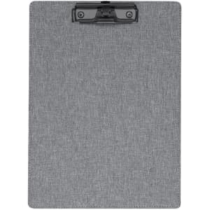 A grey compendium with a clip at the top and a textured fabric finish, featuring a logo.