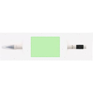 A grey-lead pencil with a white body and black branding, featuring a pointed tip.