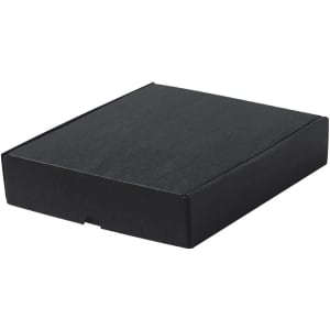 A black rectangular gift box with a smooth surface and a foldable lid. Ideal for packaging items securely.