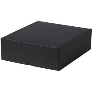 A black gift box with a lid, featuring a smooth finish and a simple design.