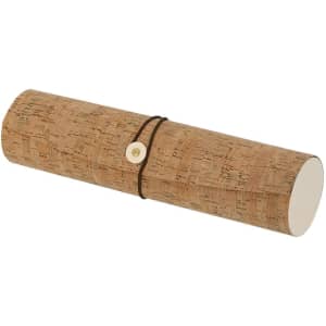 A cylindrical cork container secured with a brown string, featuring a button closure.
