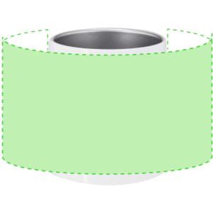 A coffee mug in white with a light green band around its centre, featuring a metallic inner finish.