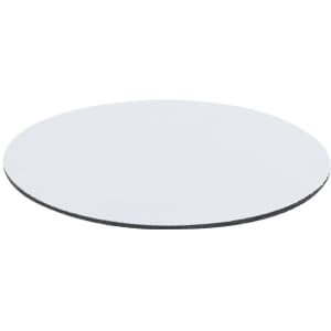 A round, white sublimation coaster with a black underside, designed for home and living use.