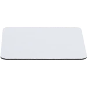 A rectangular white coaster with a black edge, suitable for use under drinks. It features a logo.