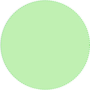 A round coaster in a light green shade with a dashed border. Features a logo in the centre.