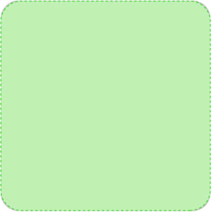 A light green coaster with rounded corners and a stitched border. It features a logo.