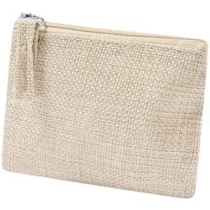 A light beige sublimation purse featuring a textured finish and a zip closure. It has a small branding logo.