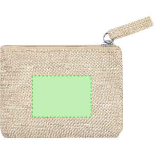 A beige Elyron sublimation purse with a textured surface and a green blank area for customisation. Features a zip closure.