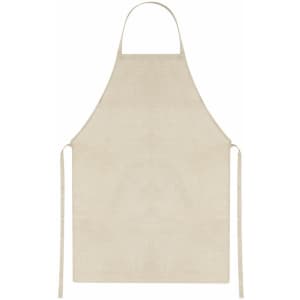 A beige sublimation apron displayed front-facing, featuring ties on the sides and a subtle texture.
