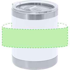 A drink bottle featuring a sleek stainless-steel design with a glossy white body and a transparent lid.