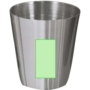 A drink bottle made of stainless steel with a sleek, shiny finish and a blank area for branding.