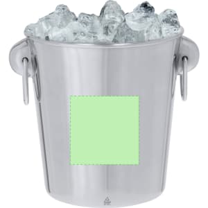 A silver ice bucket filled with ice, featuring a blank area suitable for custom branding.