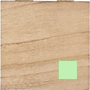 A wooden gift box featuring a lime green accent, designed for pen packaging. It has a logo on the surface.