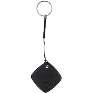 A black Zambal Tracker keychain finder with a silver keyring and a braided loop. It has a circular logo.
