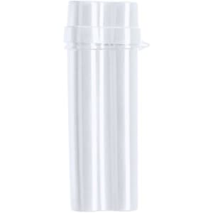 A transparent white tobacco case featuring a secure lid and a sleek cylindrical design.