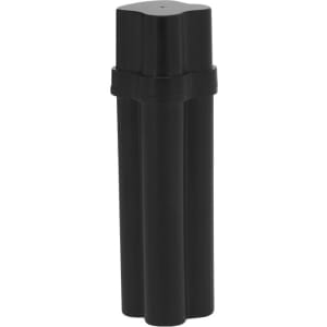 A black tobacco case with a cylindrical design and a secured top. It features a branding logo.