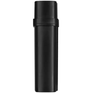 A black tobacco case with a sleek cylindrical design and a secure lid. It features a logo.