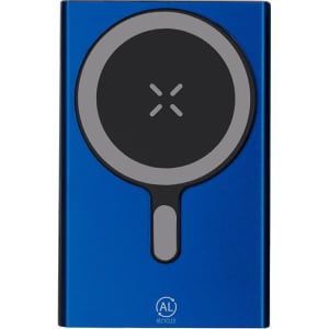 A blue Bertex Power Bank with a circular black charging area and a branding logo on the bottom.