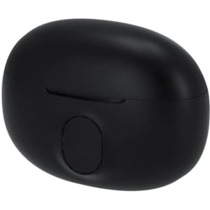 A black charging case for Ticlon Earphones, featuring a rounded design and a button on the front.