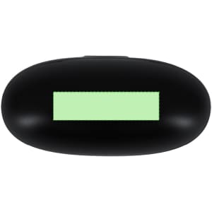 A black charging case for Ticlon earphones features a rectangular green display on top. It has a sleek design and a logo.