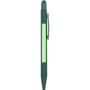 A green stylus pen with a clip and a light green accent area, featuring a logo.