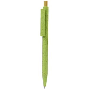 A green Tarflex pen with a wooden clip and a sleek design, featuring a branding logo.