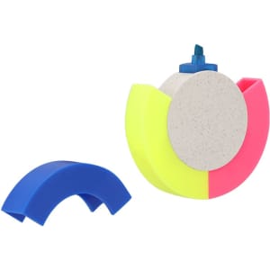 A set of Salmar Highlighters in vibrant blue, pink, and yellow hues, featuring a circular design and a branding logo.
