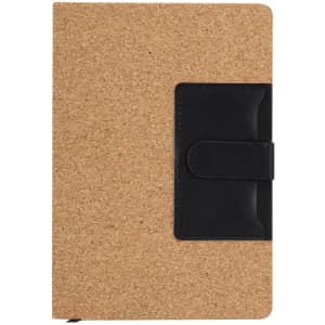 A cork-covered notepad with a black clasp. The notepad features a simple and elegant design.