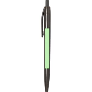 A black pen with a mint green accent and a clip. It features a logo on the body.
