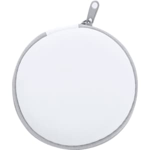 A round white zippered pouch with a grey trim, ideal for storing small items or accessories.