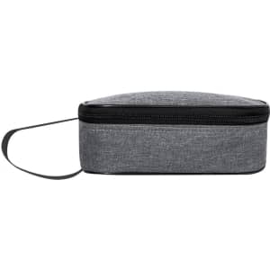 A grey thermal sandwich holder with a zip closure and a handle for easy carrying.
