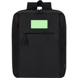 A black Maxtry Backpack with a front pocket and a logo, featuring a reflective green rectangular area.