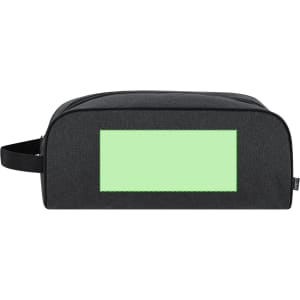 A black shoe bag featuring a large green display area and a handle. The bag has a simple, streamlined design.