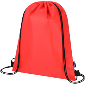 A red drawstring cooler bag with black cords and a simple, unadorned design.