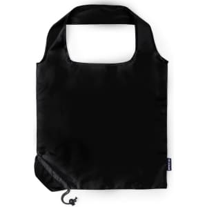 A foldable bag in black, featuring a simple design and a logo on the side.